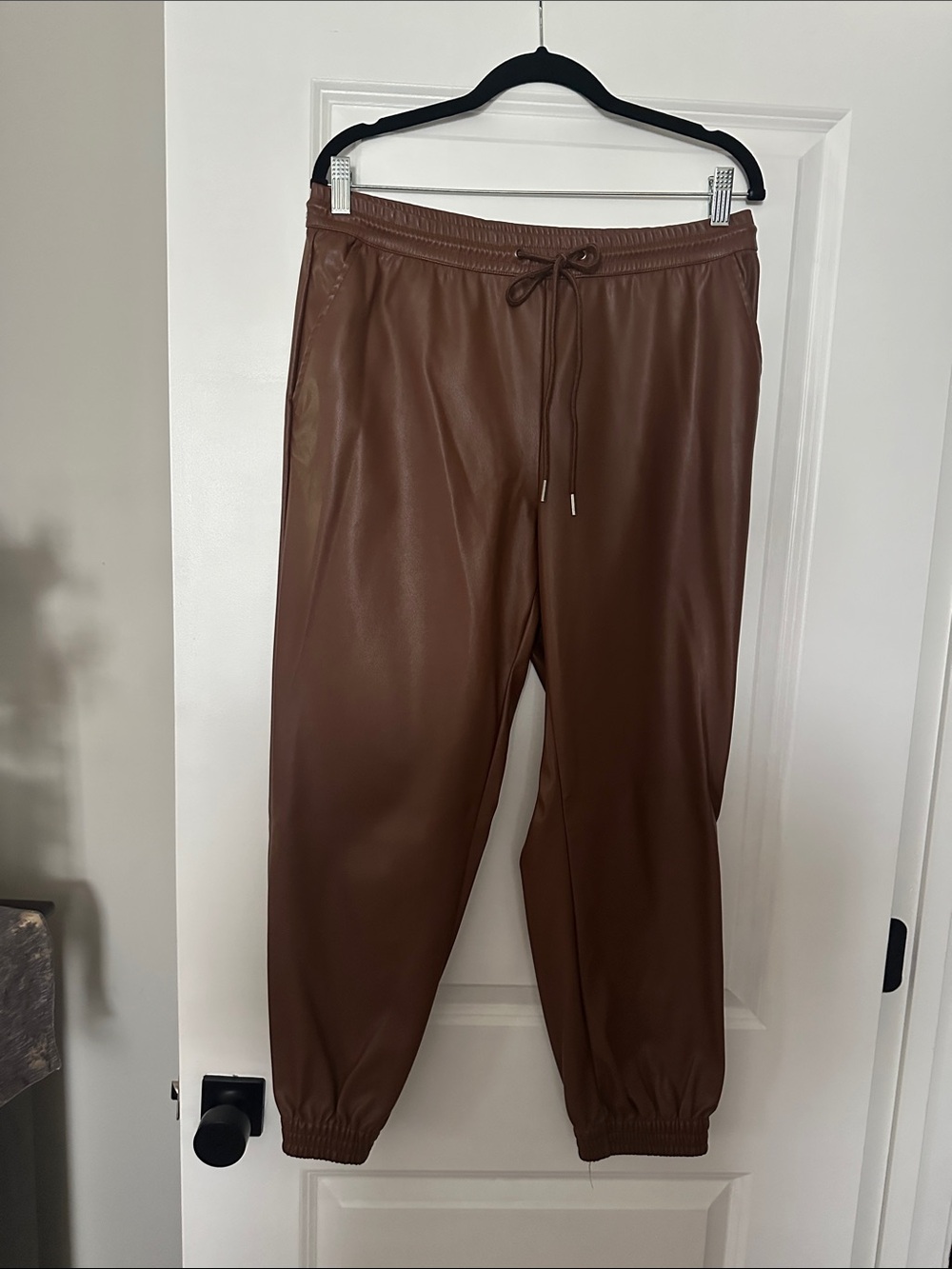 Brown Faux-Leather Jogger Pants -Women’s